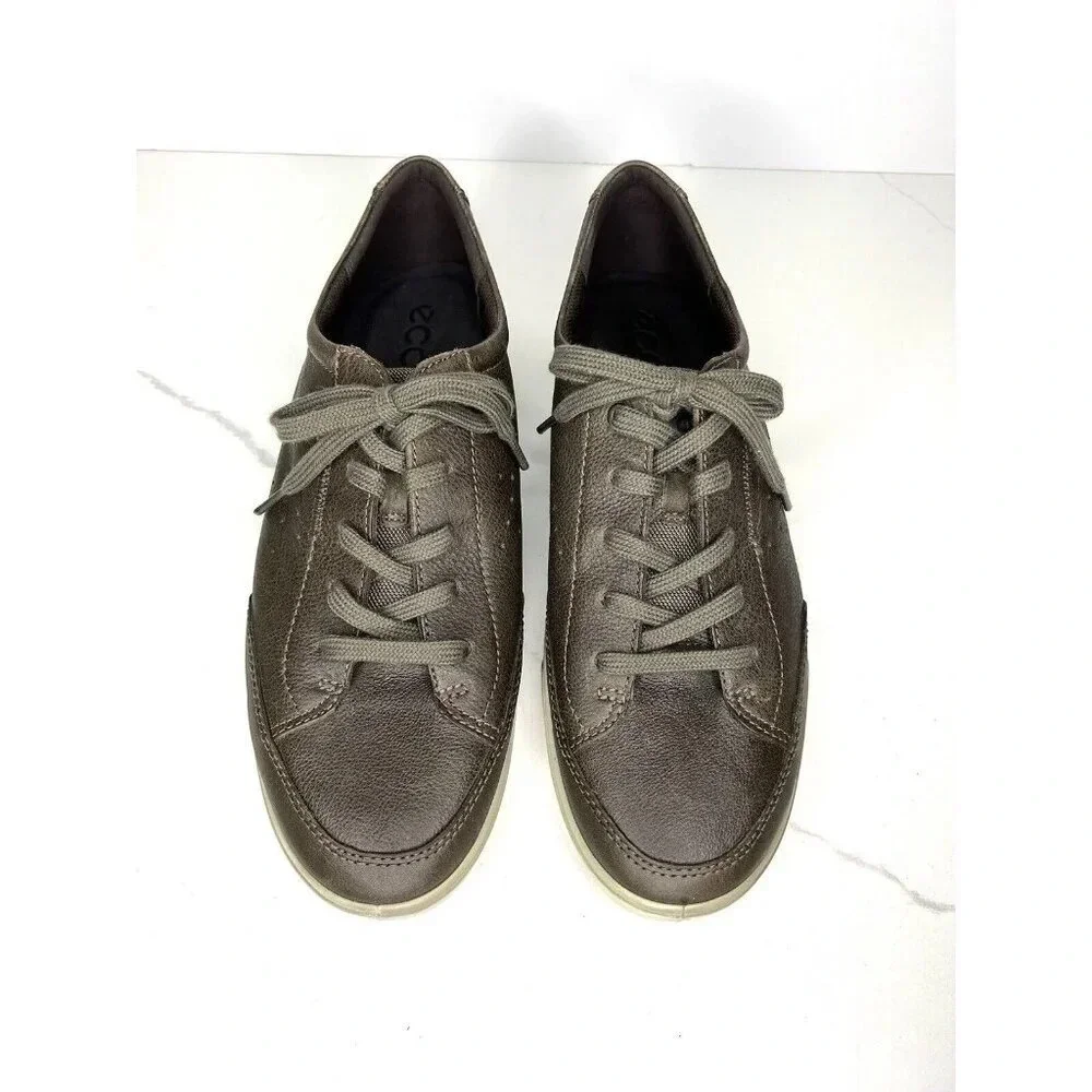 Ecco Brown Leather Comfort Sneakers Distress Tan Outsoles Size Size 44 Casual